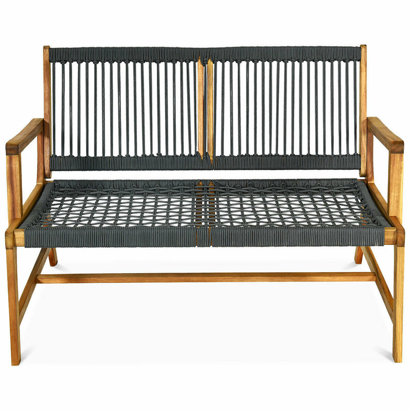 2-Person Acacia Wood Yard Bench for Balcony and Patio-Gray