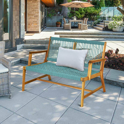 2-Person Acacia Wood Yard Bench for Balcony and Patio-Turquoise