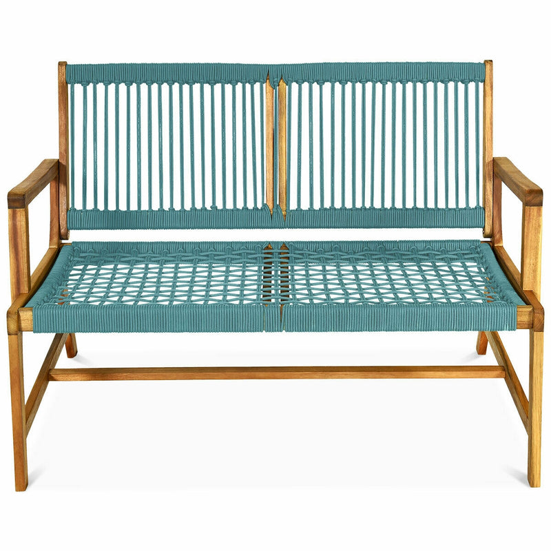 2-Person Acacia Wood Yard Bench for Balcony and Patio-Turquoise