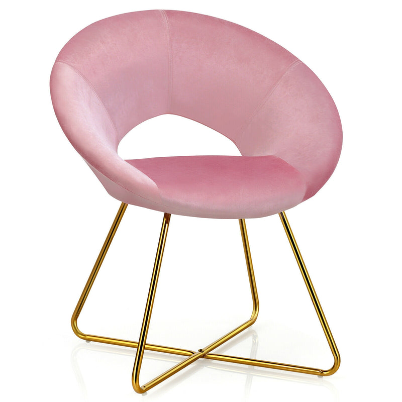 Modern Accent Velvet Dining Arm Chair with Golden Metal Legs and Soft Cushion-Pink