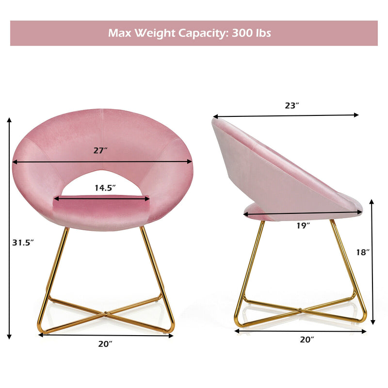 Modern Accent Velvet Dining Arm Chair with Golden Metal Legs and Soft Cushion-Pink