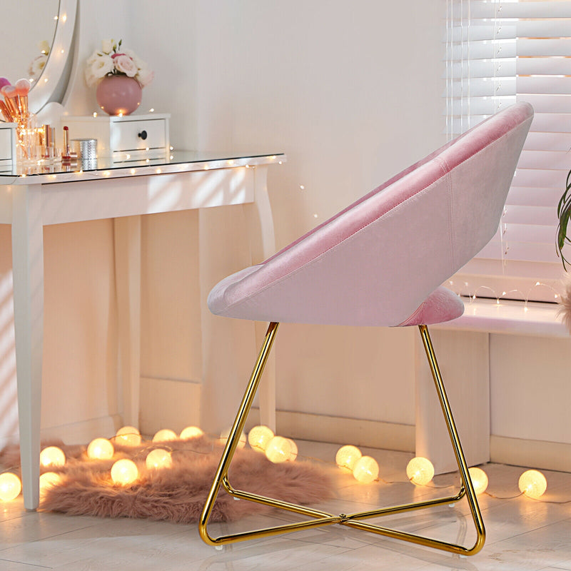 Modern Accent Velvet Dining Arm Chair with Golden Metal Legs and Soft Cushion-Pink