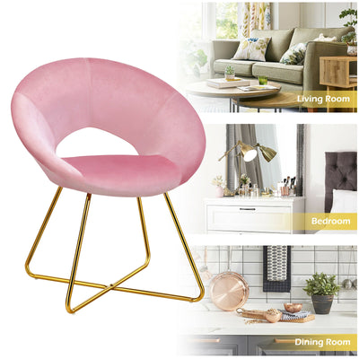 Modern Accent Velvet Dining Arm Chair with Golden Metal Legs and Soft Cushion-Pink