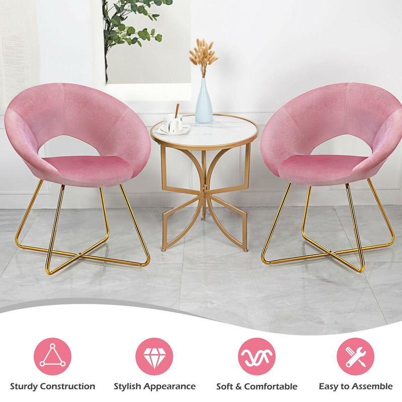 Modern Accent Velvet Dining Arm Chair with Golden Metal Legs and Soft Cushion-Pink