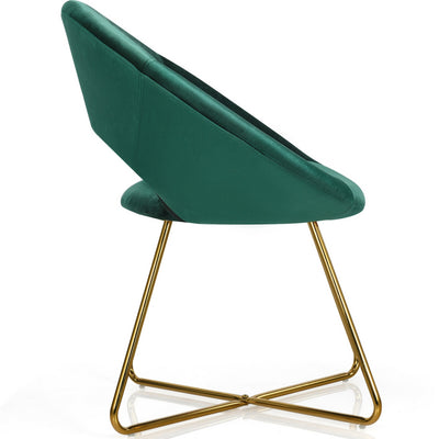 Modern Accent Velvet Dining Arm Chair with Golden Metal Legs and Soft Cushion-Dark Green