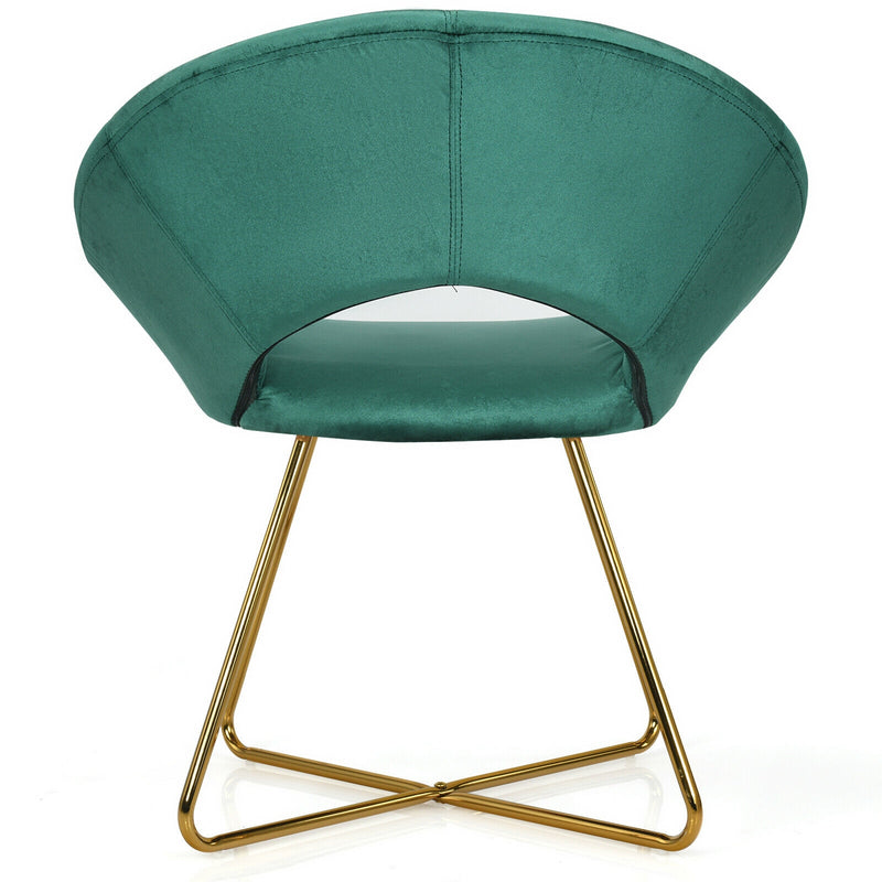 Modern Accent Velvet Dining Arm Chair with Golden Metal Legs and Soft Cushion-Dark Green