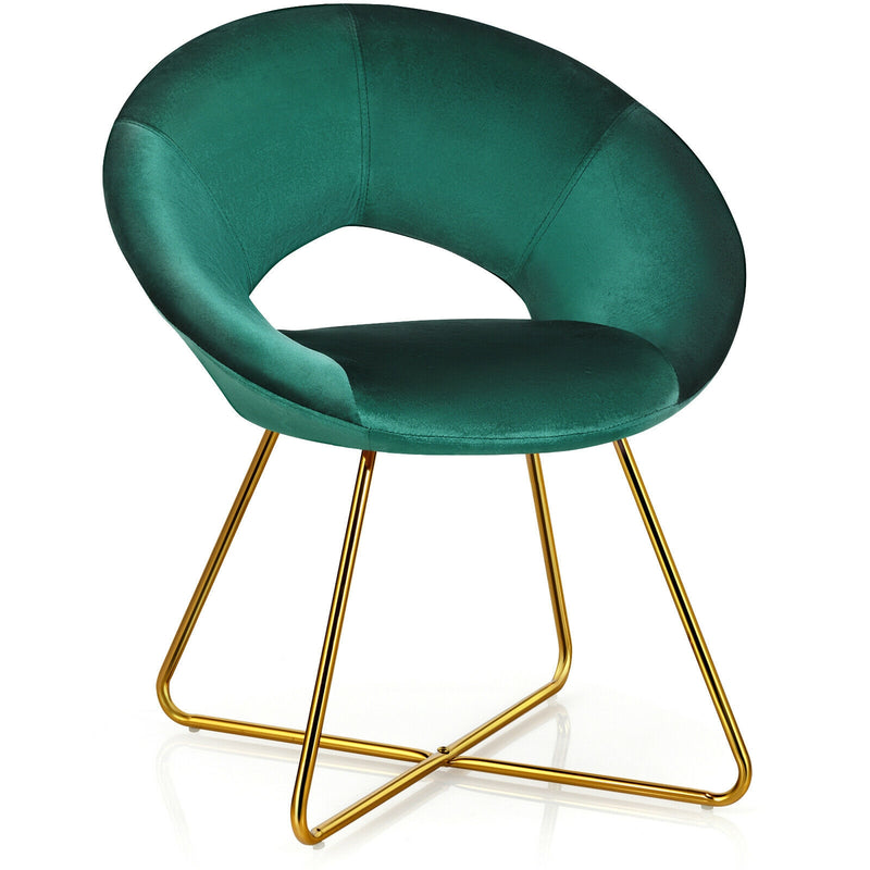 Modern Accent Velvet Dining Arm Chair with Golden Metal Legs and Soft Cushion-Dark Green