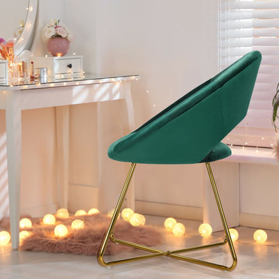 Modern Accent Velvet Dining Arm Chair with Golden Metal Legs and Soft Cushion-Dark Green