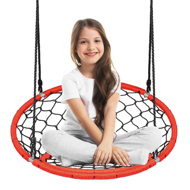 Net Hanging Swing Chair with Adjustable Hanging Ropes-Orange