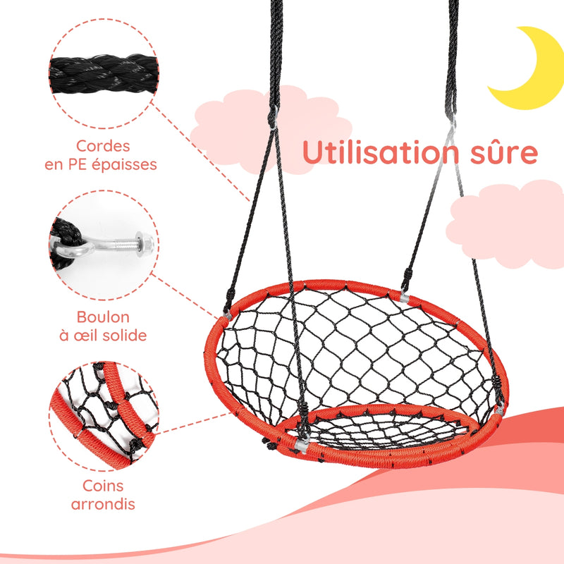 Net Hanging Swing Chair with Adjustable Hanging Ropes-Orange