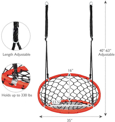 Net Hanging Swing Chair with Adjustable Hanging Ropes-Orange