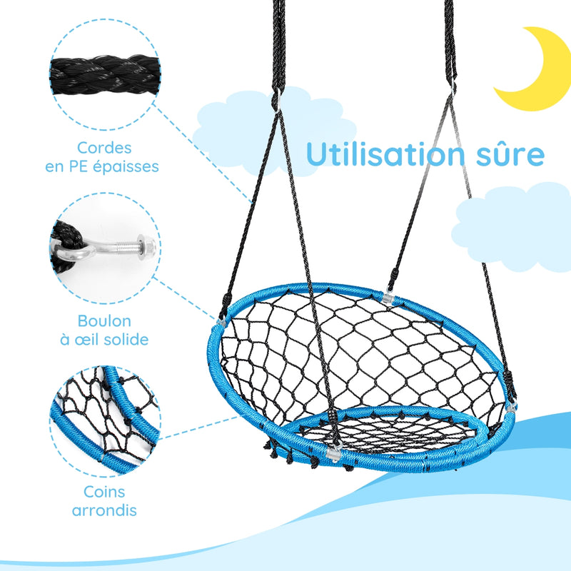 Net Hanging Swing Chair with Adjustable Hanging Ropes-Blue