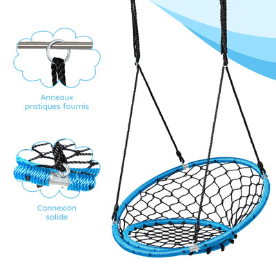 Net Hanging Swing Chair with Adjustable Hanging Ropes-Blue