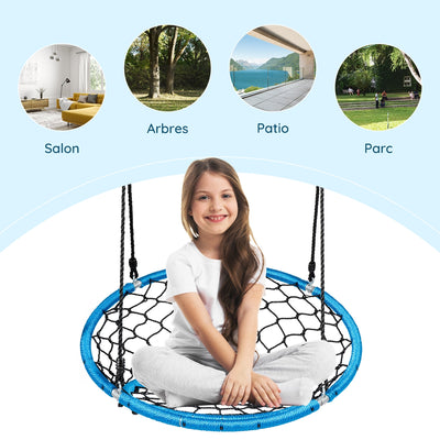 Net Hanging Swing Chair with Adjustable Hanging Ropes-Blue