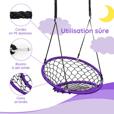 Net Hanging Swing Chair with Adjustable Hanging Ropes-Purple