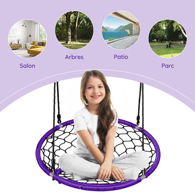 Net Hanging Swing Chair with Adjustable Hanging Ropes-Purple