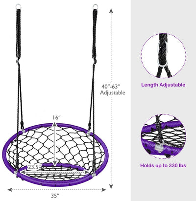 Net Hanging Swing Chair with Adjustable Hanging Ropes-Purple