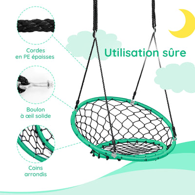 Net Hanging Swing Chair with Adjustable Hanging Ropes-Green