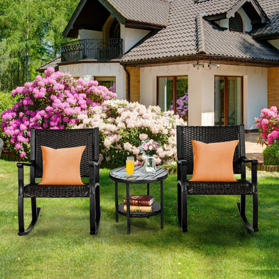 3 Pieces Patio Rattan Furniture Set with Coffee Table and Rocking Chairs