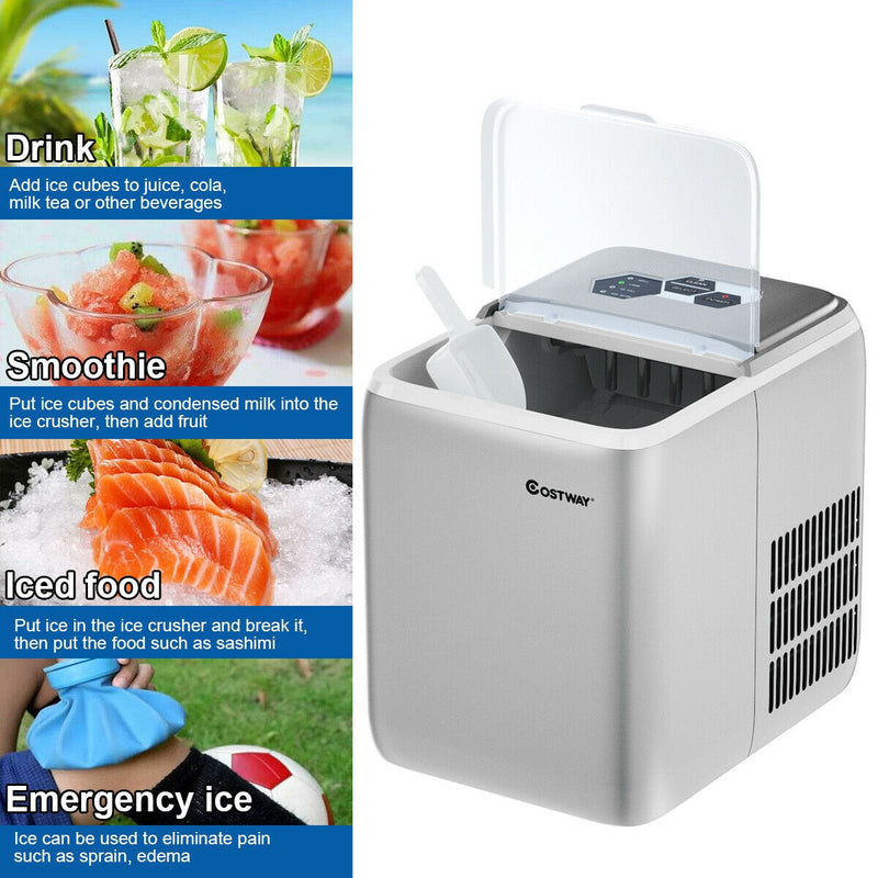 44 lbs Portable Countertop Ice Maker Machine with Scoop-Silver