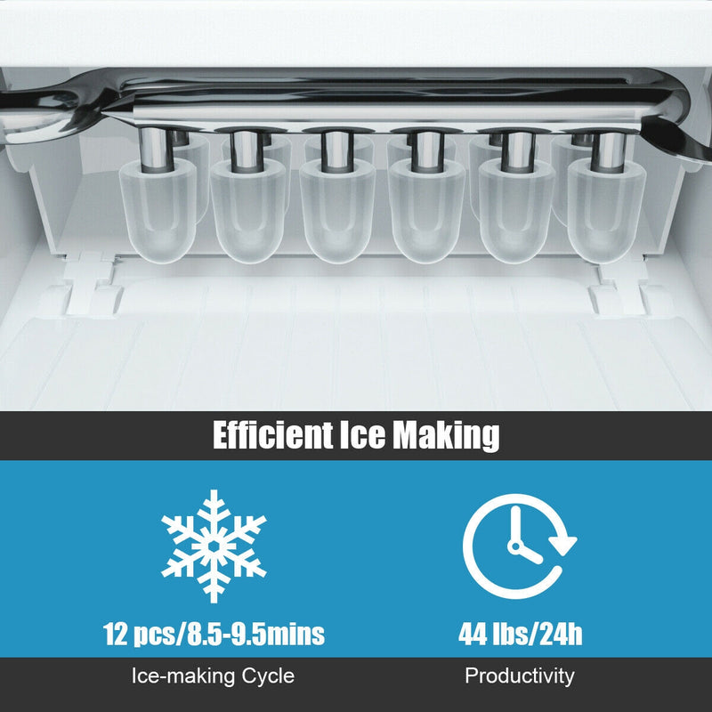 44 lbs Portable Countertop Ice Maker Machine with Scoop-Silver