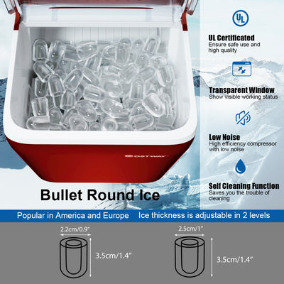 44 lbs Portable Countertop Ice Maker Machine with Scoop-Red