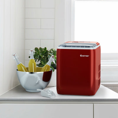 44 lbs Portable Countertop Ice Maker Machine with Scoop-Red