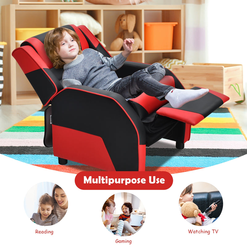 Kids Youth PU Leather Gaming Sofa Recliner with Headrest and Footrest-Red