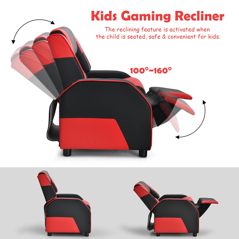 Kids Youth PU Leather Gaming Sofa Recliner with Headrest and Footrest-Red