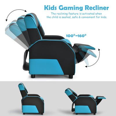 Kids Youth PU Leather Gaming Sofa Recliner with Headrest and Footrest-Blue