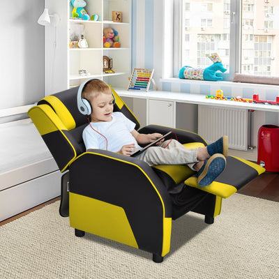 Kids Youth PU Leather Gaming Sofa Recliner with Headrest and Footrest-Yellow