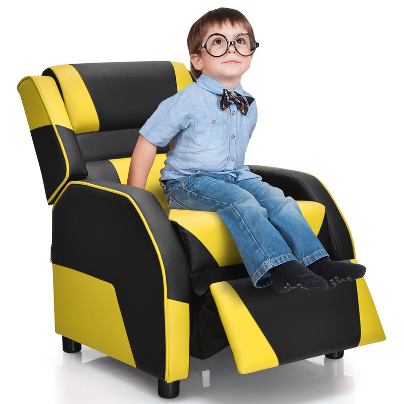 Kids Youth PU Leather Gaming Sofa Recliner with Headrest and Footrest-Yellow