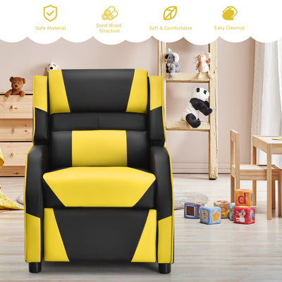 Kids Youth PU Leather Gaming Sofa Recliner with Headrest and Footrest-Yellow