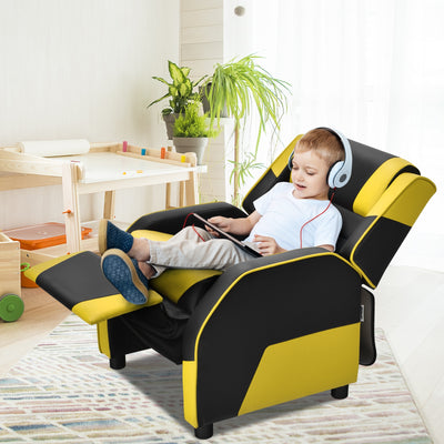 Kids Youth PU Leather Gaming Sofa Recliner with Headrest and Footrest-Yellow