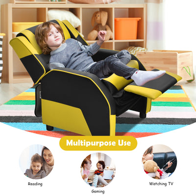 Kids Youth PU Leather Gaming Sofa Recliner with Headrest and Footrest-Yellow