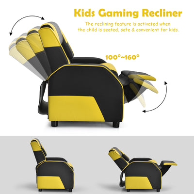 Kids Youth PU Leather Gaming Sofa Recliner with Headrest and Footrest-Yellow