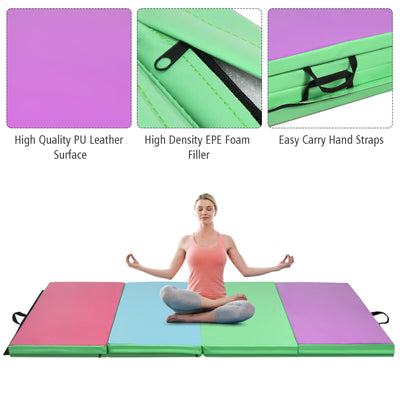 Gymnastics PU Mat  Thick Folding Panel Gym Fitness Exercise-Multicolor