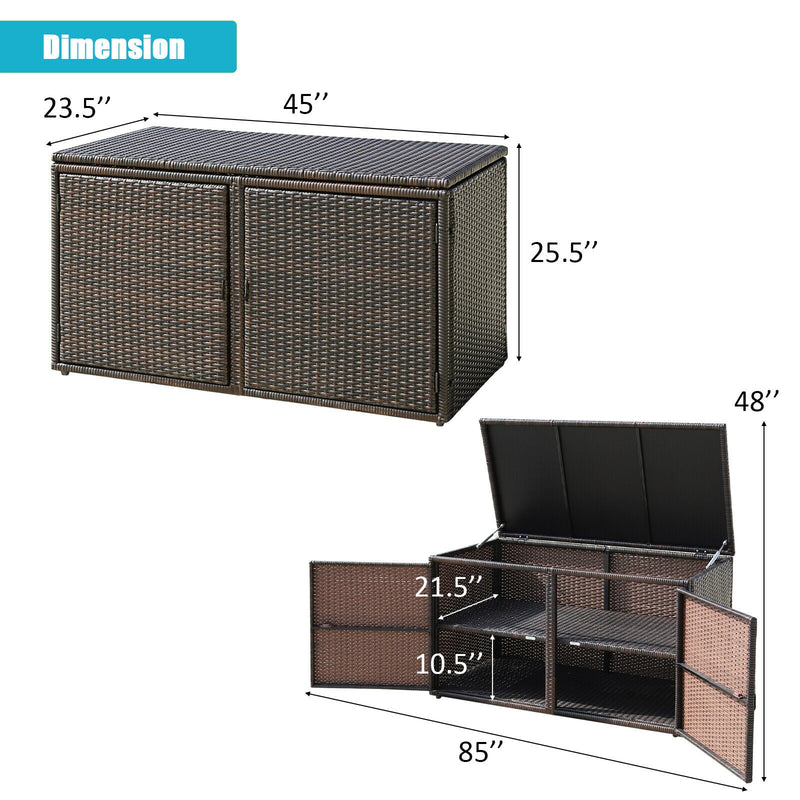 88 Gallon Garden Patio Rattan Storage Container Box-Brown