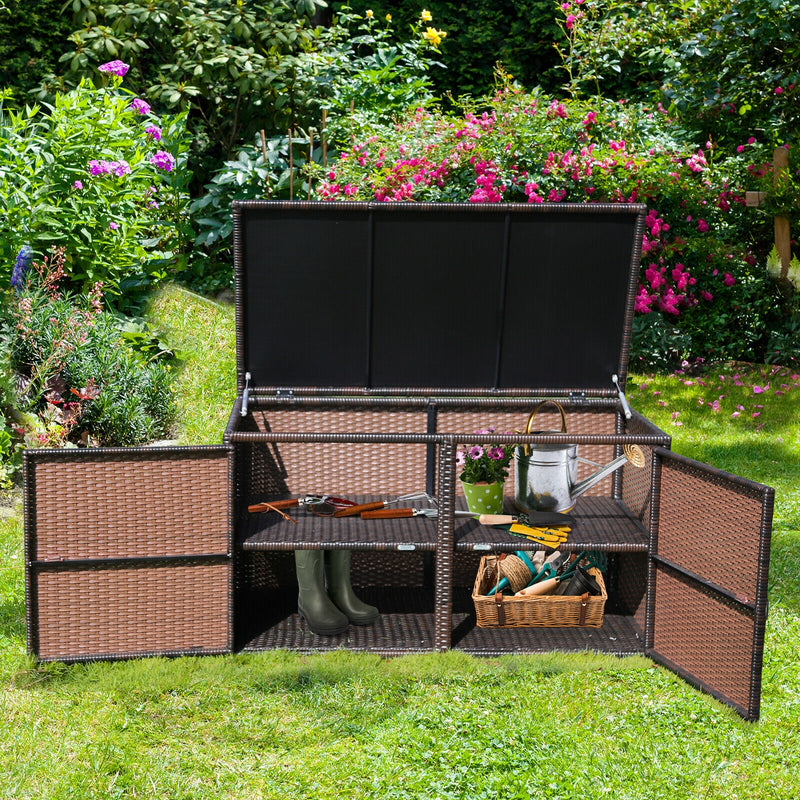 88 Gallon Garden Patio Rattan Storage Container Box-Brown