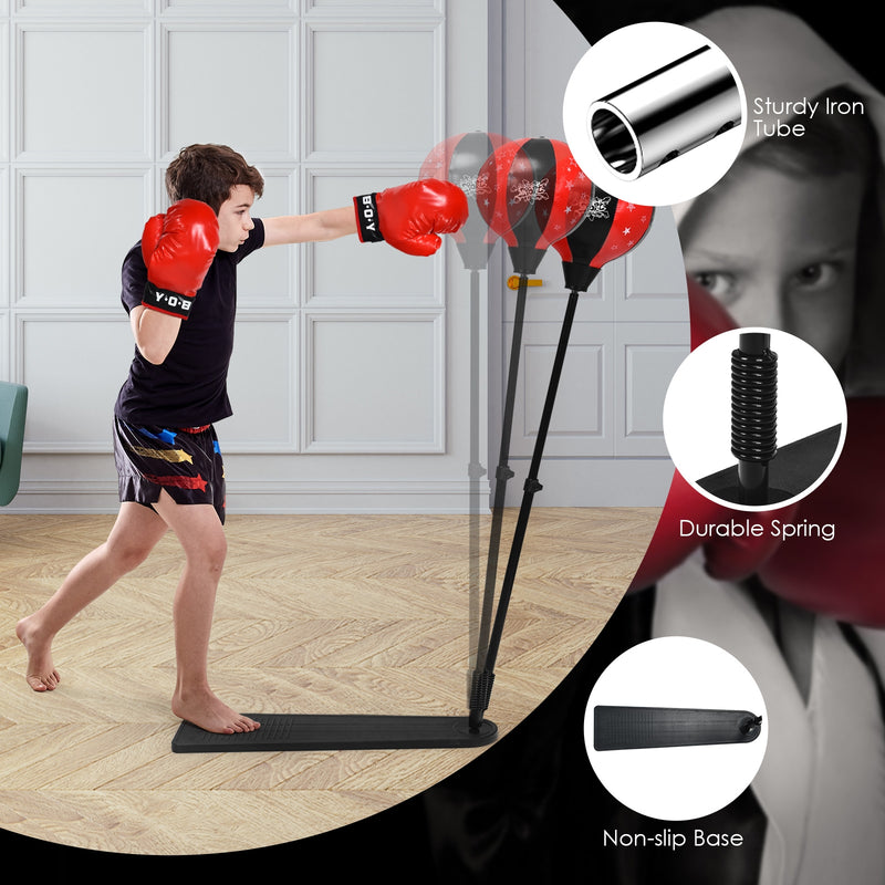 Kids Punching Bag with Adjustable Stand and Boxing Gloves