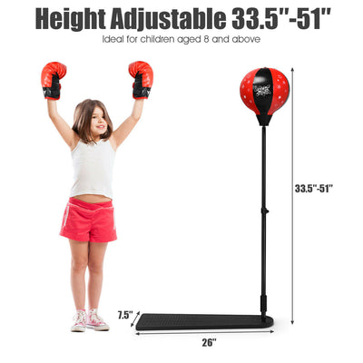 Kids Punching Bag with Adjustable Stand and Boxing Gloves