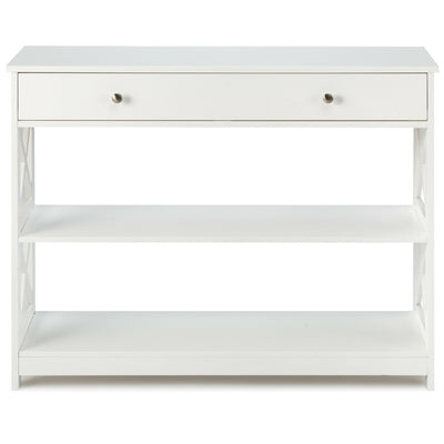 3-Tier Console Table with Drawers for Living Room Entryway-White