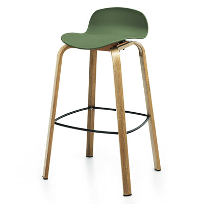 Set of 2 Modern Barstools Pub Chairs with Low Back and Metal Legs-Green