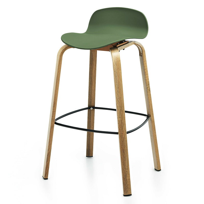 Set of 2 Modern Barstools Pub Chairs with Low Back and Metal Legs-Green