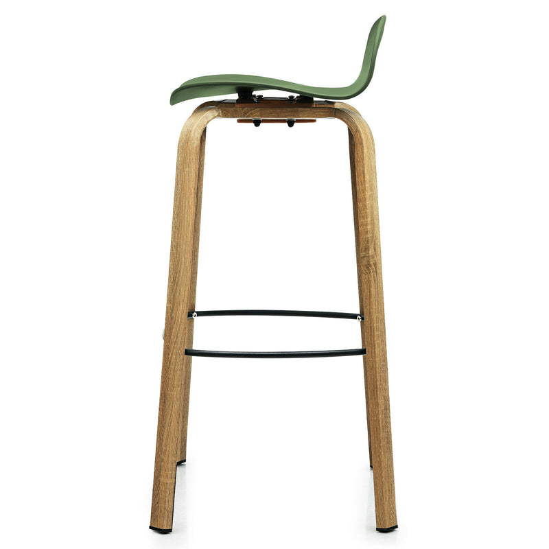 Set of 2 Modern Barstools Pub Chairs with Low Back and Metal Legs-Green