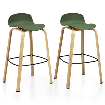 Set of 2 Modern Barstools Pub Chairs with Low Back and Metal Legs-Green