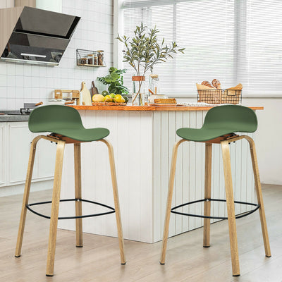 Set of 2 Modern Barstools Pub Chairs with Low Back and Metal Legs-Green