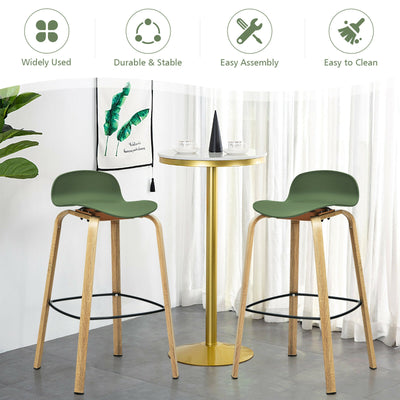 Set of 2 Modern Barstools Pub Chairs with Low Back and Metal Legs-Green