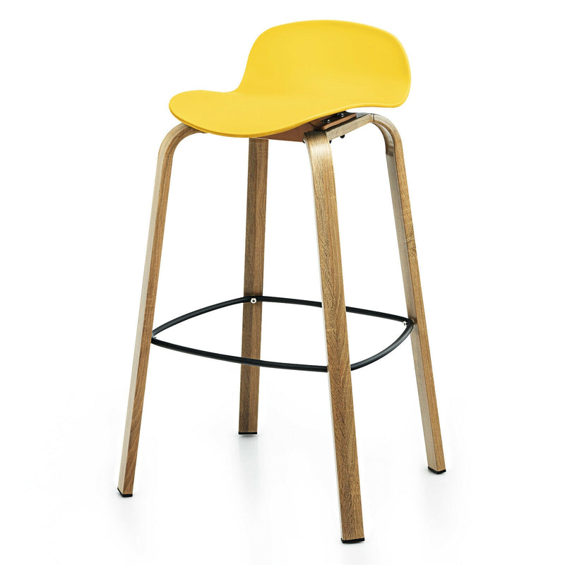 Set of 2 Modern Barstools Pub Chairs with Low Back and Metal Legs-Yellow