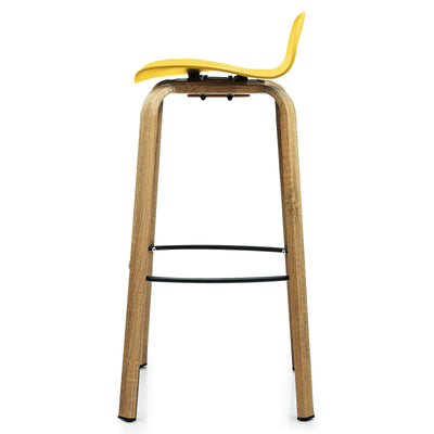 Set of 2 Modern Barstools Pub Chairs with Low Back and Metal Legs-Yellow